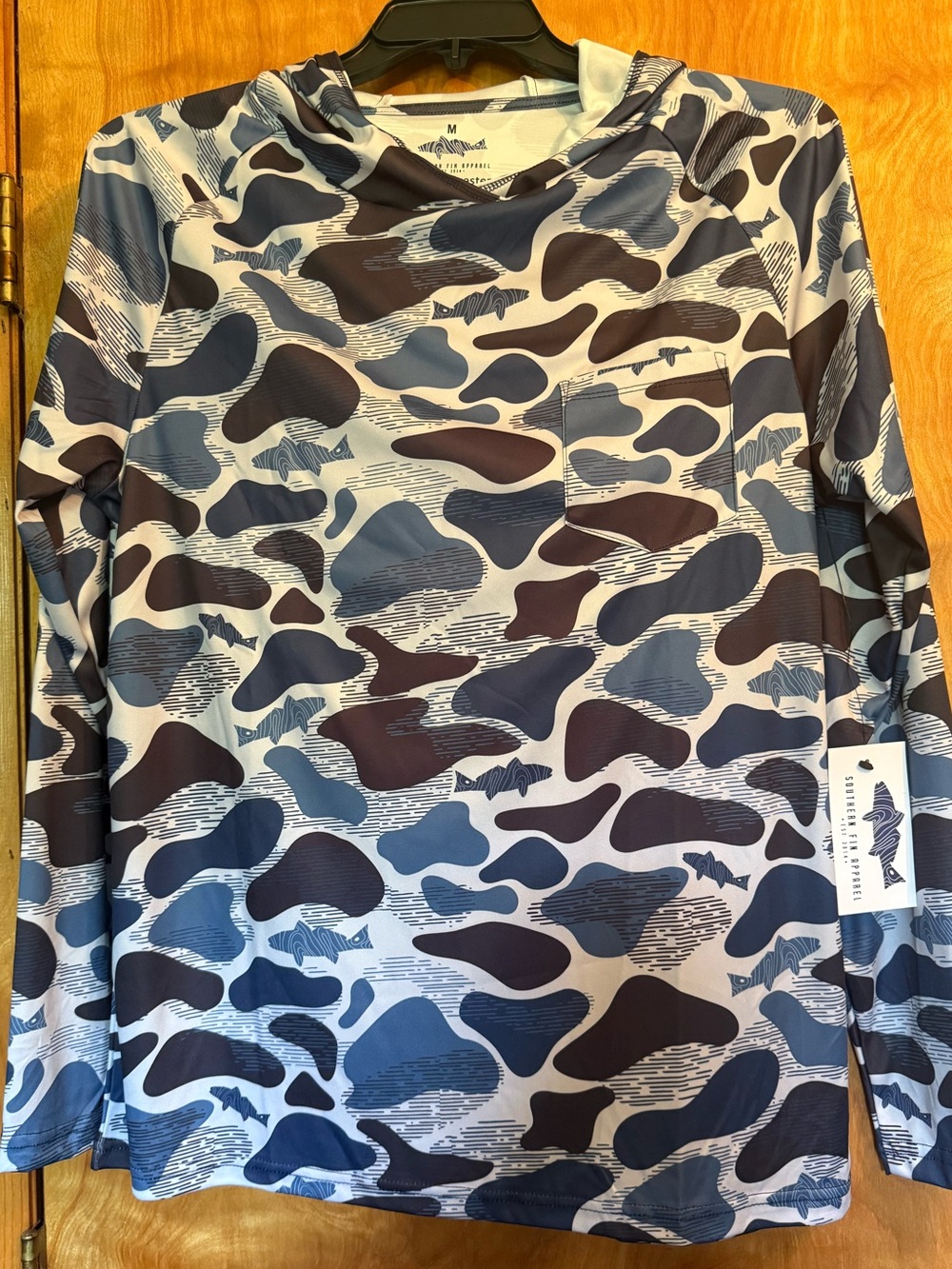 Men's Blue Camo Hooded Swim Shirt